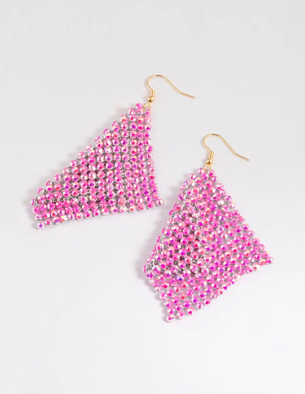 Vintage Boho Earrings-Pink Diamante Chainmail Drop Earrings