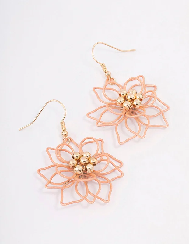 Gemstone Hoop Earrings-Gold Wire Flower Drop Earrings