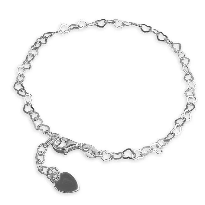 Minimalist Silver Bracelet-Sterling Silver Open Hearts Bracelet