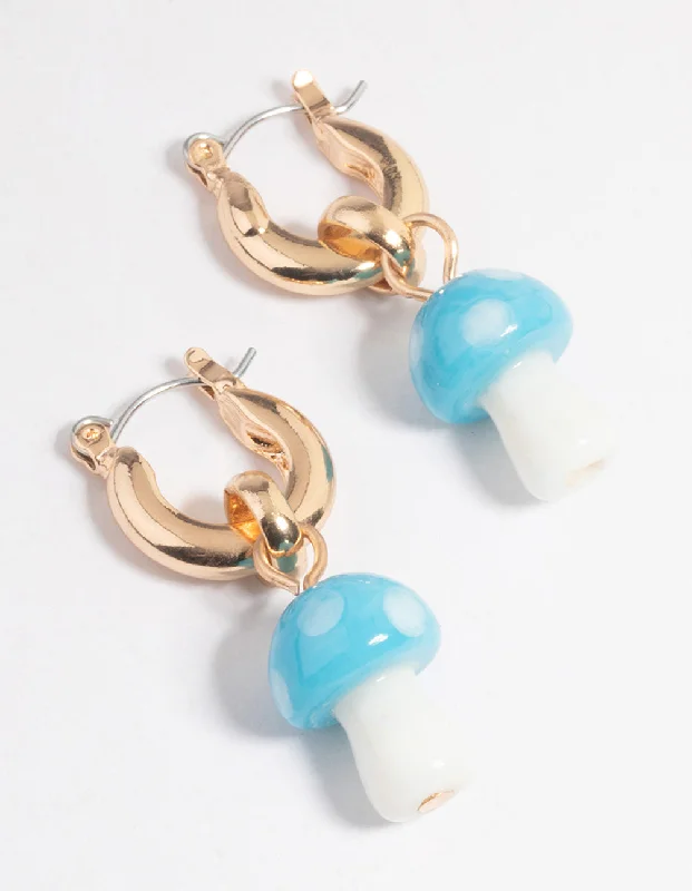 Statement Drop Earrings-Blue Chunky Mushroom Hoop Earrings