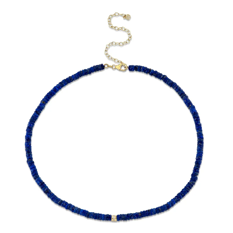 Geometric Crystal Necklace-Gold & Diamond Rondelle Lapis Heishi Necklace