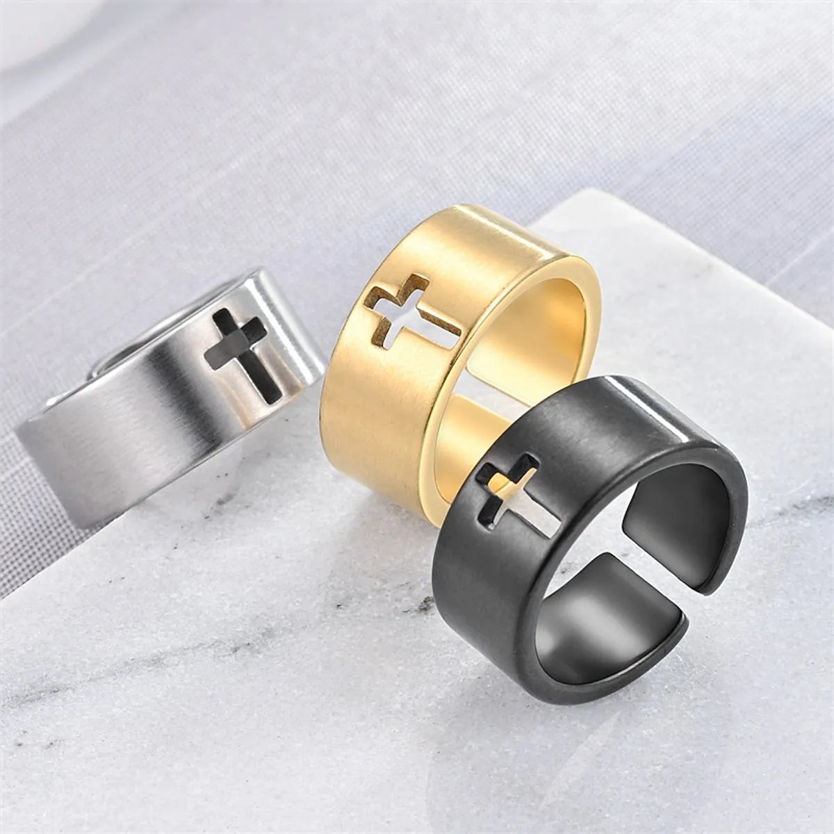 Rose Gold Wedding Ring Set-Casual Simple Style Classic Style Cross Titanium Steel Hollow Out 18K Gold Plated Unisex Open Rings