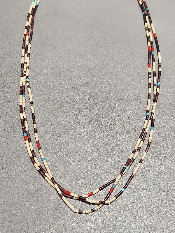 Dainty Crystal Necklace-Heishi Coral Turquoise Kewa Necklace - Handmade Native American