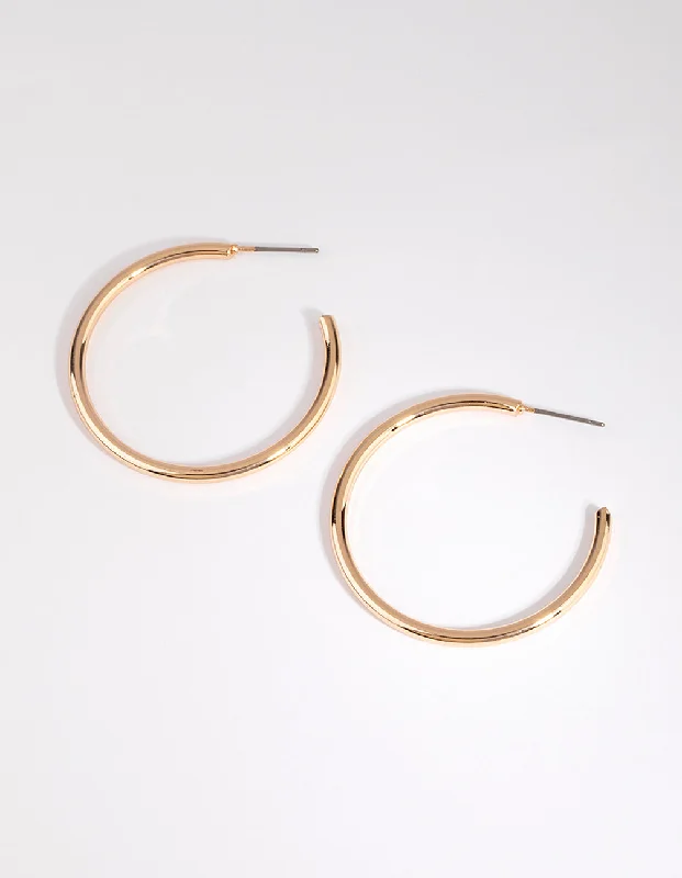 Unique Statement Earrings-Gold Curved Large Hoop Earrings