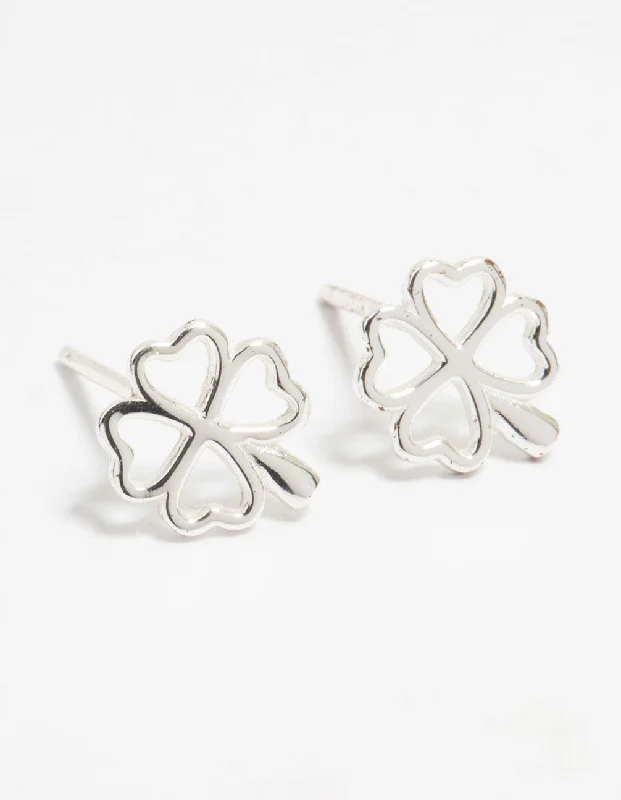 Fancy Diamond Earrings-Sterling Silver Lucky Clover Stud Earrings