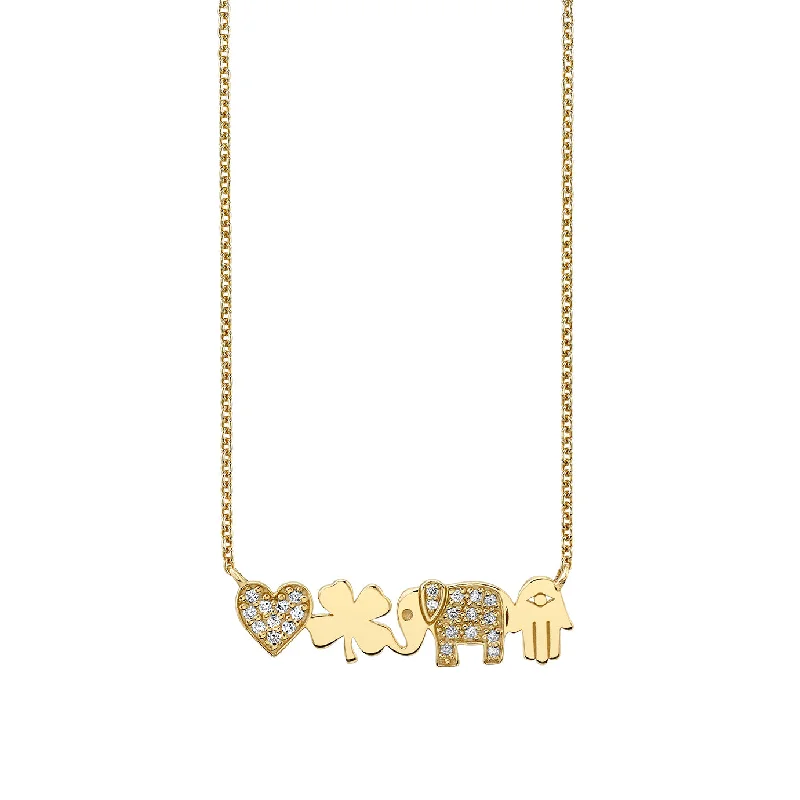 Handmade Pendant Necklace-Gold & Diamond Icon Bar Necklace