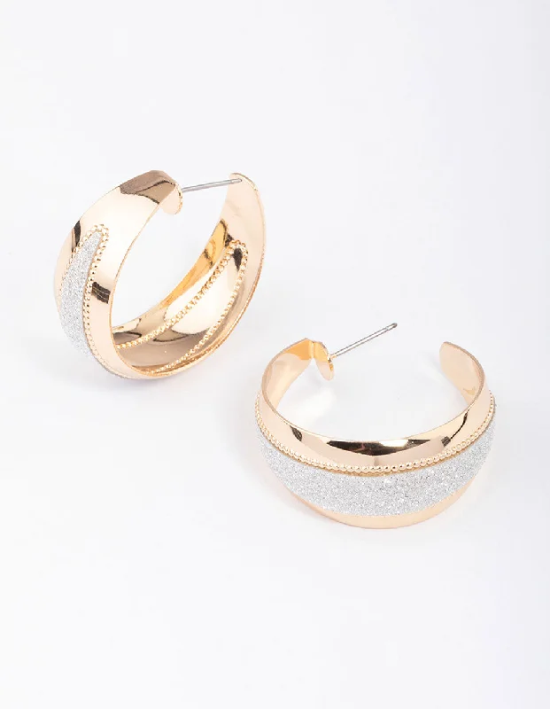 Gold and Pearl Earrings-Gold & Silver Wide Glitter Stripe Hoop Earrings