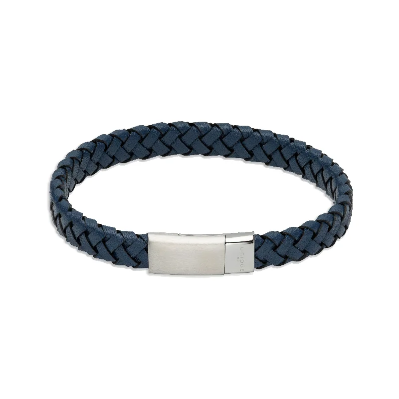 Minimalist Gold Bracelet-Unique & Co Navy Blue Weaved Leather Bracelet