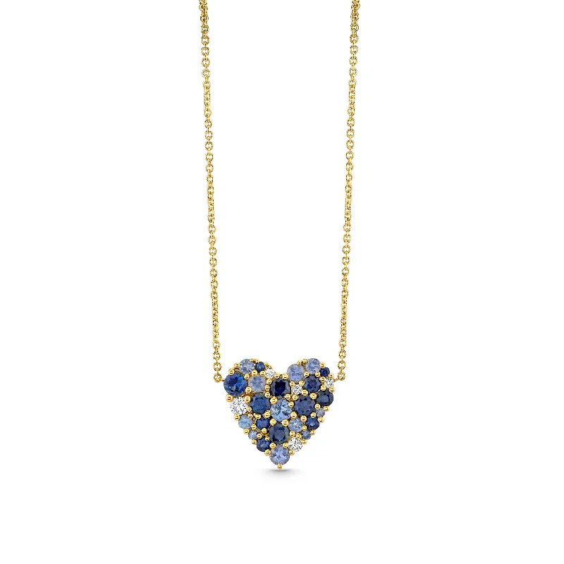 Designer Bar Necklace-Gold & Diamond Sapphire Cocktail Heart Necklace