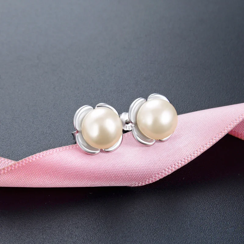 White Gold Color Stud Earrings-with Plastic Earplug