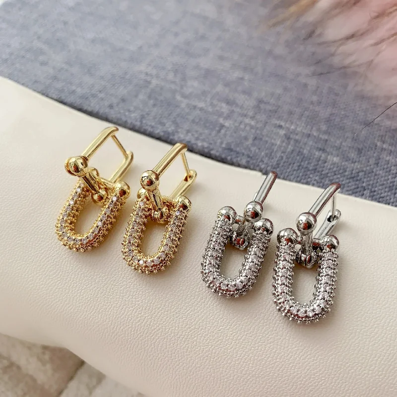 1 Pair Retro Luxurious Simple Style Double Ring Plating Inlay Copper Zircon 18k Gold Plated Drop Earrings