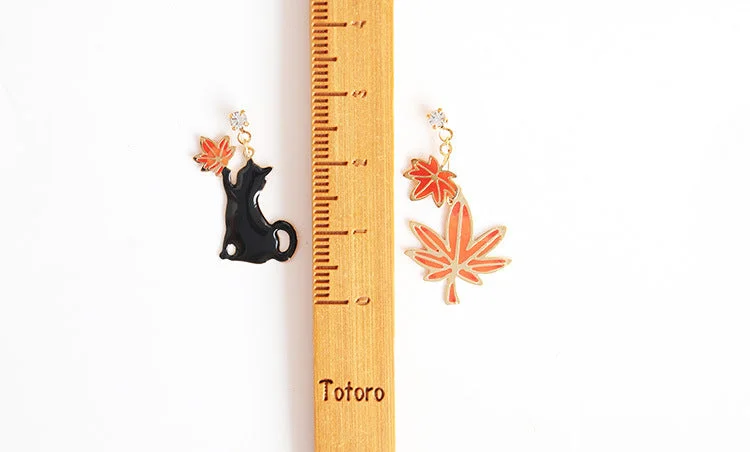 Cute Cat Copper Enamel Earrings 1 Pair