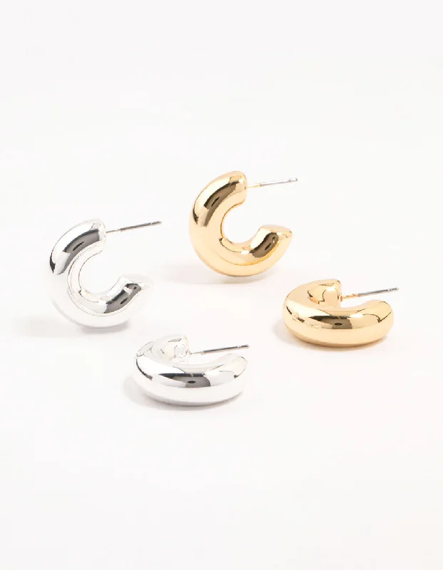 Chic Drop Earrings-Mixed Metals Chubby Hoop Earrings 2-Pack