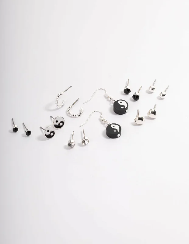 Cute Dangle Earrings-Silver Fimo Yin & Yang Earrings 8-Pack