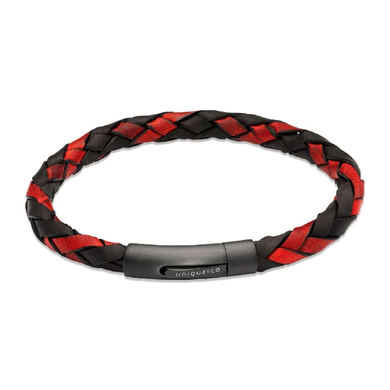 Personalized Bead Bracelet-Unique & Co Entwined Black and Red Leather Bracelet