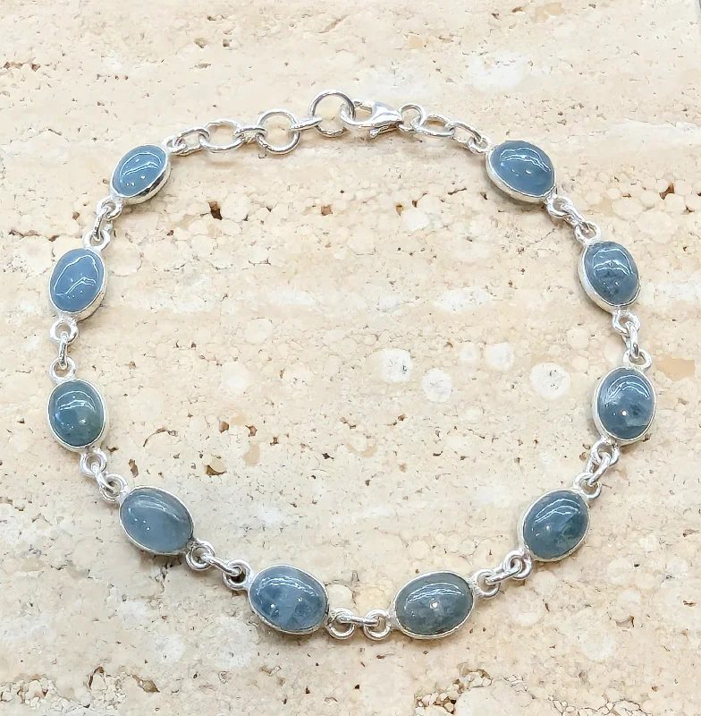 Women's Custom Bracelet for Wedding-Sterling Silver Oval Aquamarine Bracelet