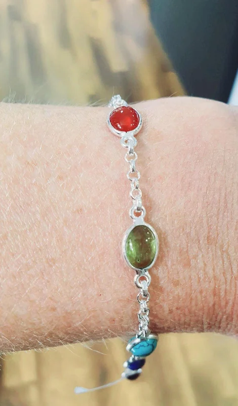 Unique Gold Cuff Bracelet-Sterling Silver Bezel Set Multi Gemstone Bracelet