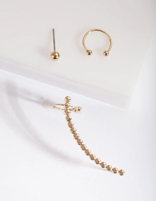 Floral Hoop Earrings-Gold Textured Ear Cuff Pack