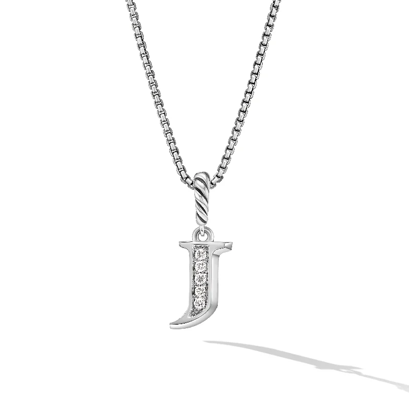 Elegant Silver Necklace-Pavé Initial Pendant Necklace in Sterling Silver with Diamond J