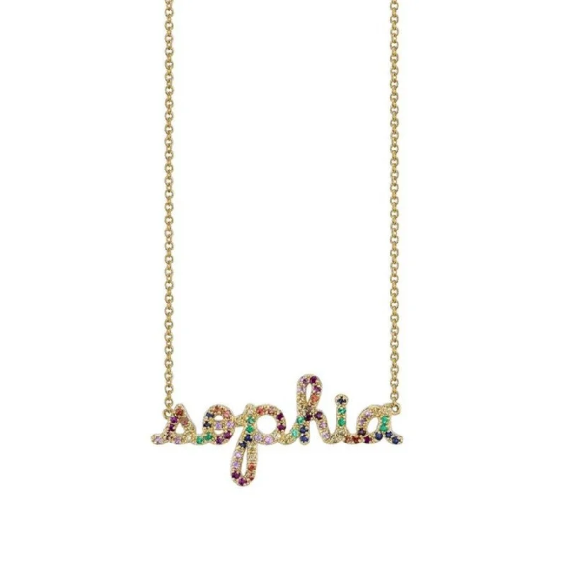 Rose Gold Pendant Necklace-Gold & Rainbow Custom Script Necklace