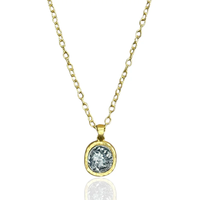 Classic Silver Necklace-GOLD PAVIA COIN & FRAME NECKLACE