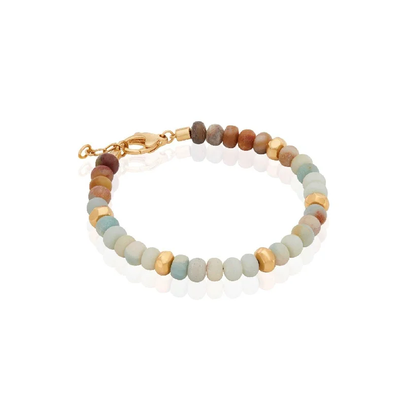 Silver Charm Bracelet with Initials-Anna Beck Amazonite and Gold Beaded Bracelet