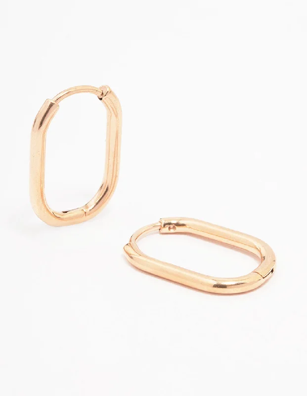 Luxury Pearl Earrings-Rose Gold Plated Surgical Steel Rounded Rectangular Hoop Earrings