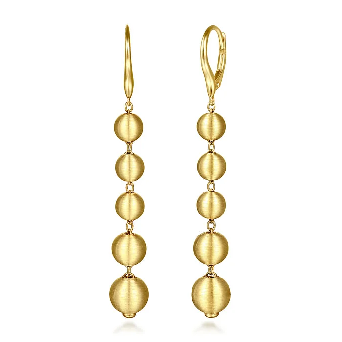 Classic Silver Earrings-14K Yellow Gold Graduating Bujukan Beads Leverback Drop Earrings