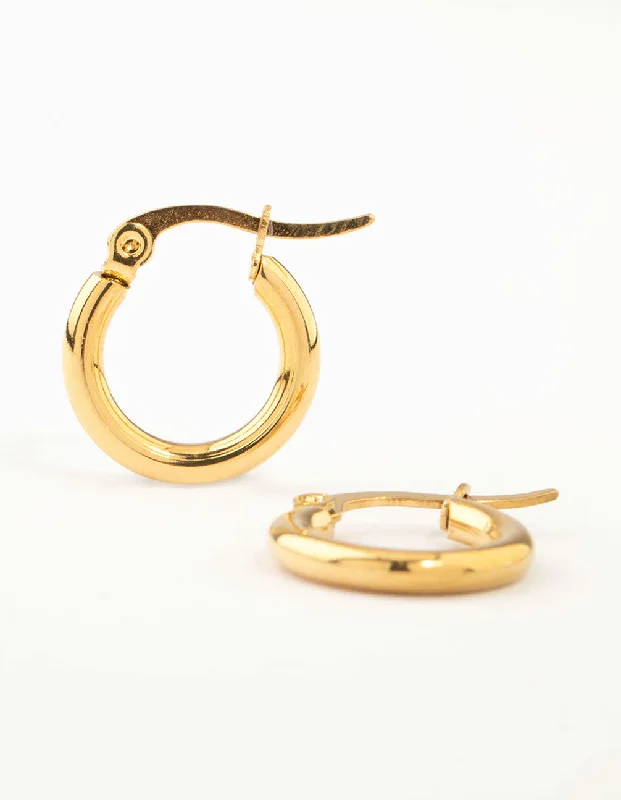 Luxury Bridal Earrings-Waterproof Gold Plated Stainless Steel Clean Hinge Hoop Earrings