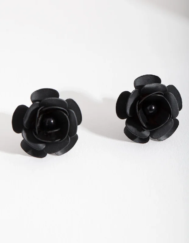 Trendy Hoop Earrings-Black Rose Stud Earrings