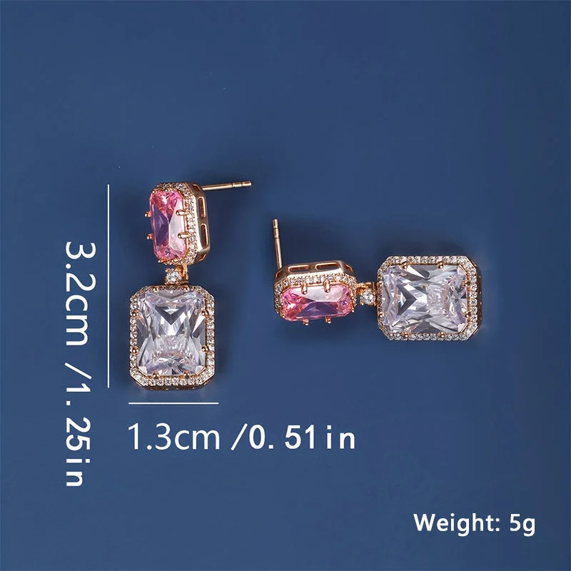 1 Pair Simple Style Square Inlay Copper Zircon K Gold Plated Drop Earrings