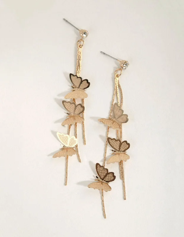 Silver Drop Earrings-Gold Multi Butterfly Drop Earrings