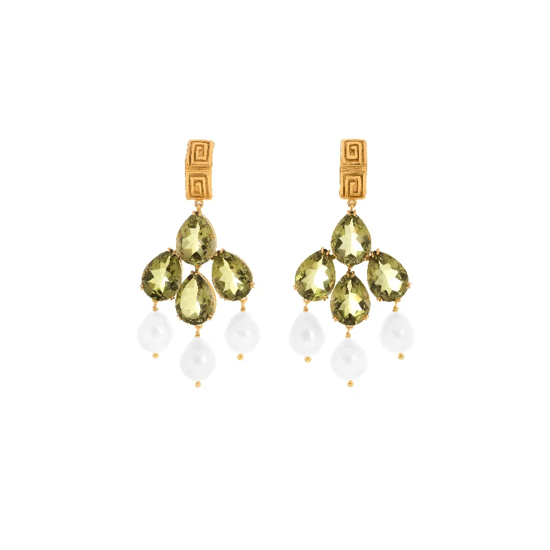 Designer Crystal Earrings-Mykonos Earrings Green Tourmaline Quartz