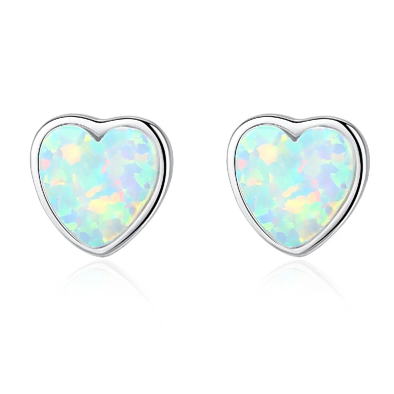 Heart-Shaped Edging Opal Earrings White Stone