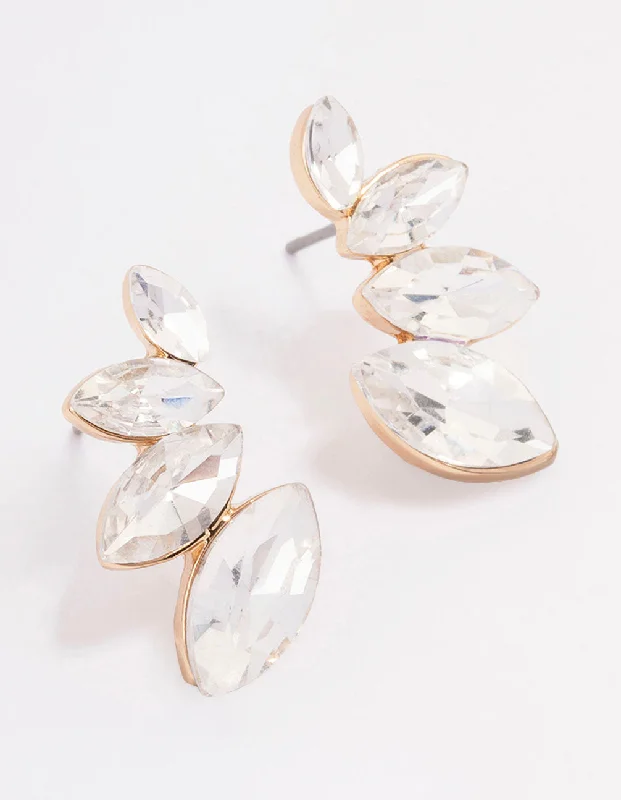 Silver Earrings for Bridesmaids-Gold Graduating Marquise Stud Earrings