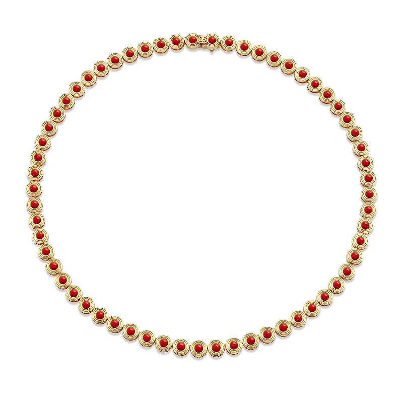 Long Gold Necklace-Gold & Red Coral Large Fluted Eternity Necklace