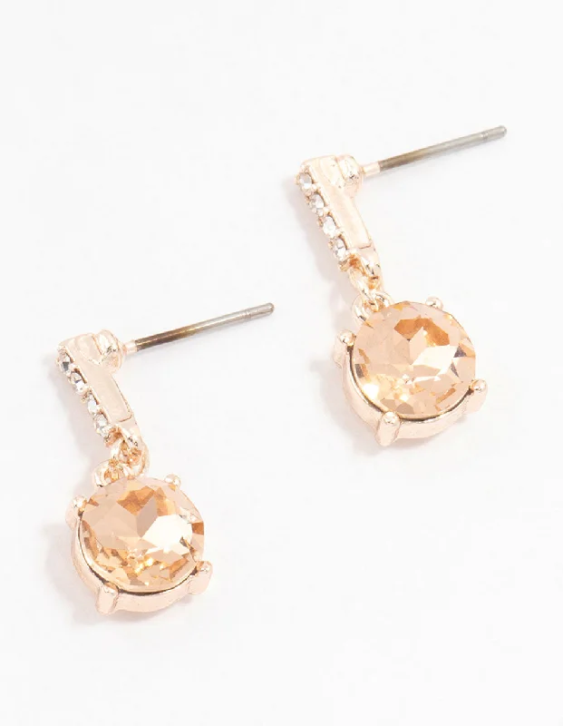 Silver Chandelier Earrings-Rose Gold Cup Chain Circular Czech Crystal Drop Earrings