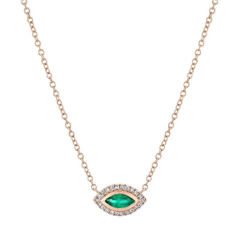 Beaded Necklace for Summer-EMERALD & DIAMOND MINI EVIL EYE PENDANT NECKLACE