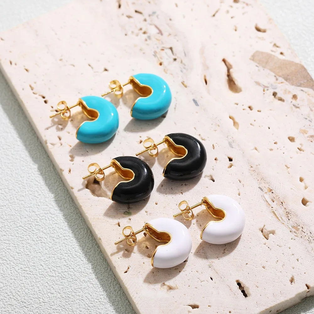 1 Pair Retro Geometric Enamel Copper Ear Studs