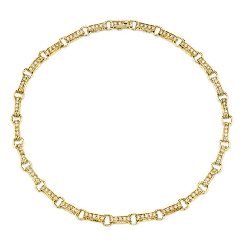 Gold Rope Necklace-Gold & Diamond Large Round Rectangle Link Eternity Necklace