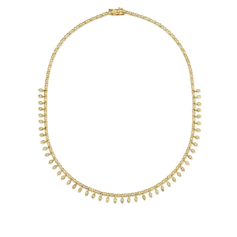 Small Gold Necklace-Gold & Diamond Marquise Eye Eternity Front Fringe Necklace