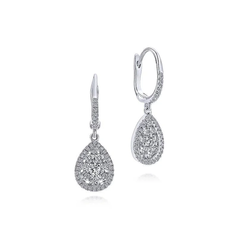 Antique Style Earrings-14K White Gold Cluster Diamond Teardrop Earrings