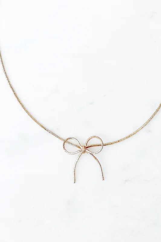 Fashion Silver Pendant Necklace-Gold Bow Short Necklace