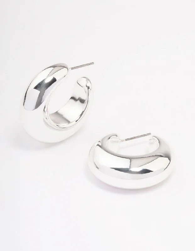 Wedding Dangle Earrings-Silver Medium C-Shape Hoop Earrings