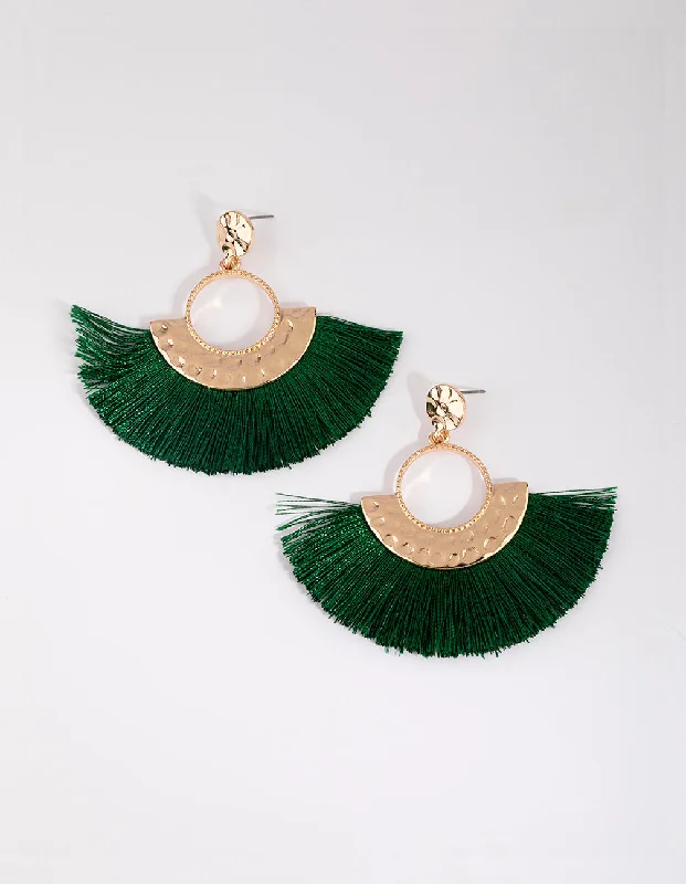 Color Changing Earrings-Green Fringe Drop Earrings