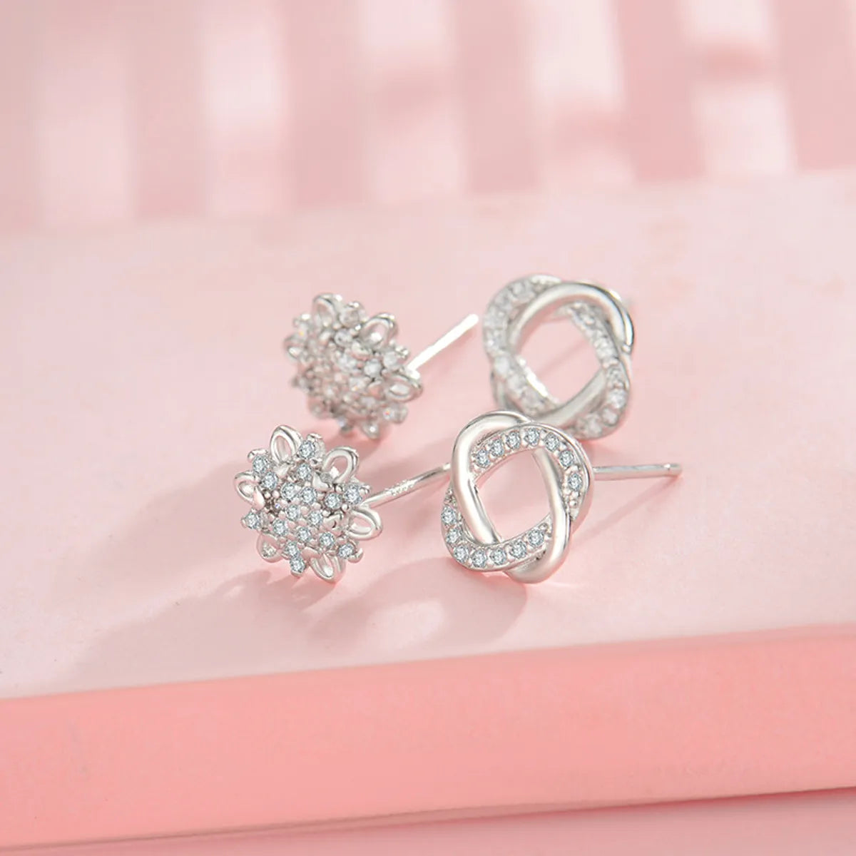 1 Pair Sweet Geometric Plating Inlay Sterling Silver Zircon Ear Studs