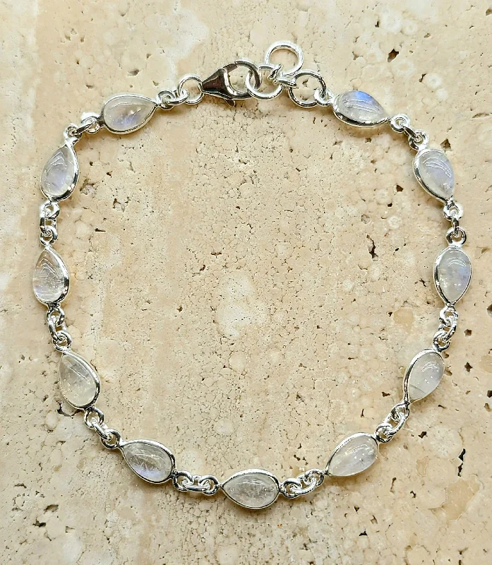 Diamond Heart Bracelet-Rainbow Moonstone Teardrop Stones Bracelet