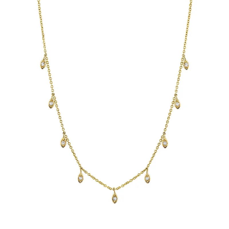 Elegant Bar Necklace-Gold & Diamond Marquise Eye Fringe Necklace