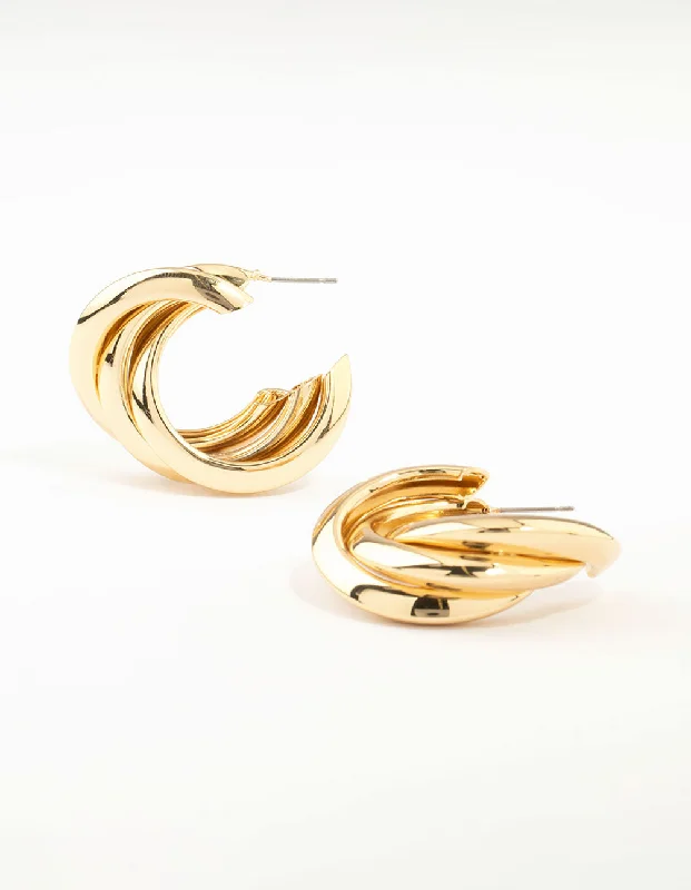 Chic Gemstone Earrings-Gold Plated Thick Twisted Hoop Earrings