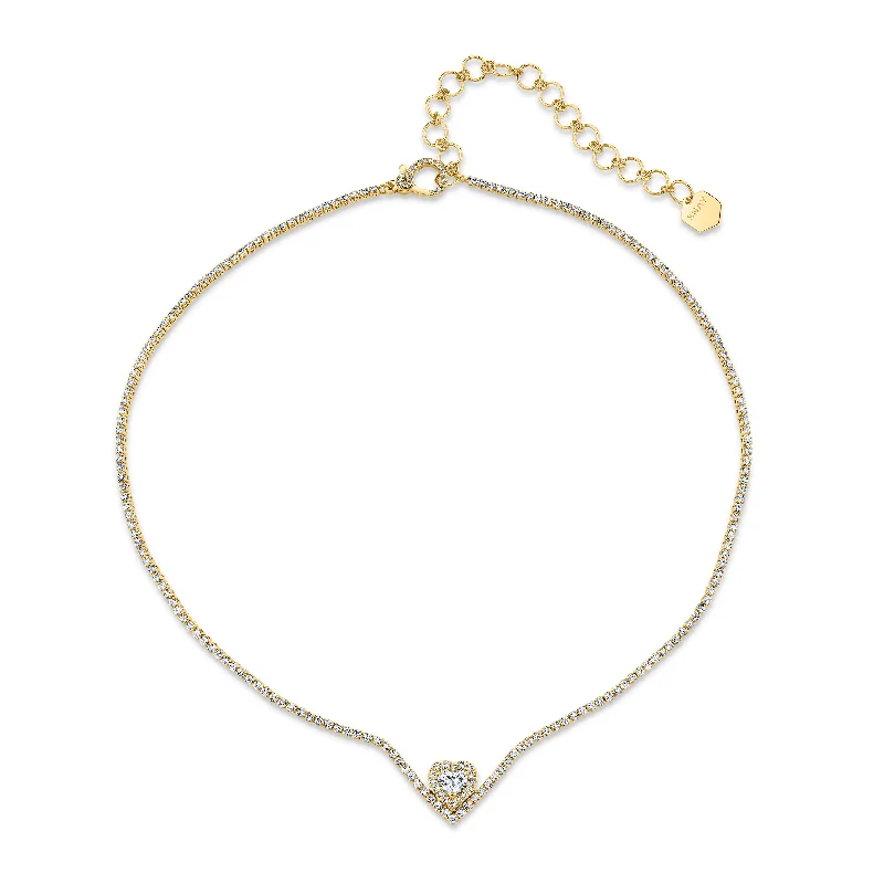 Personalized Gold Necklace-DIAMOND FLOATING HEART PAVE THREAD NECKLACE